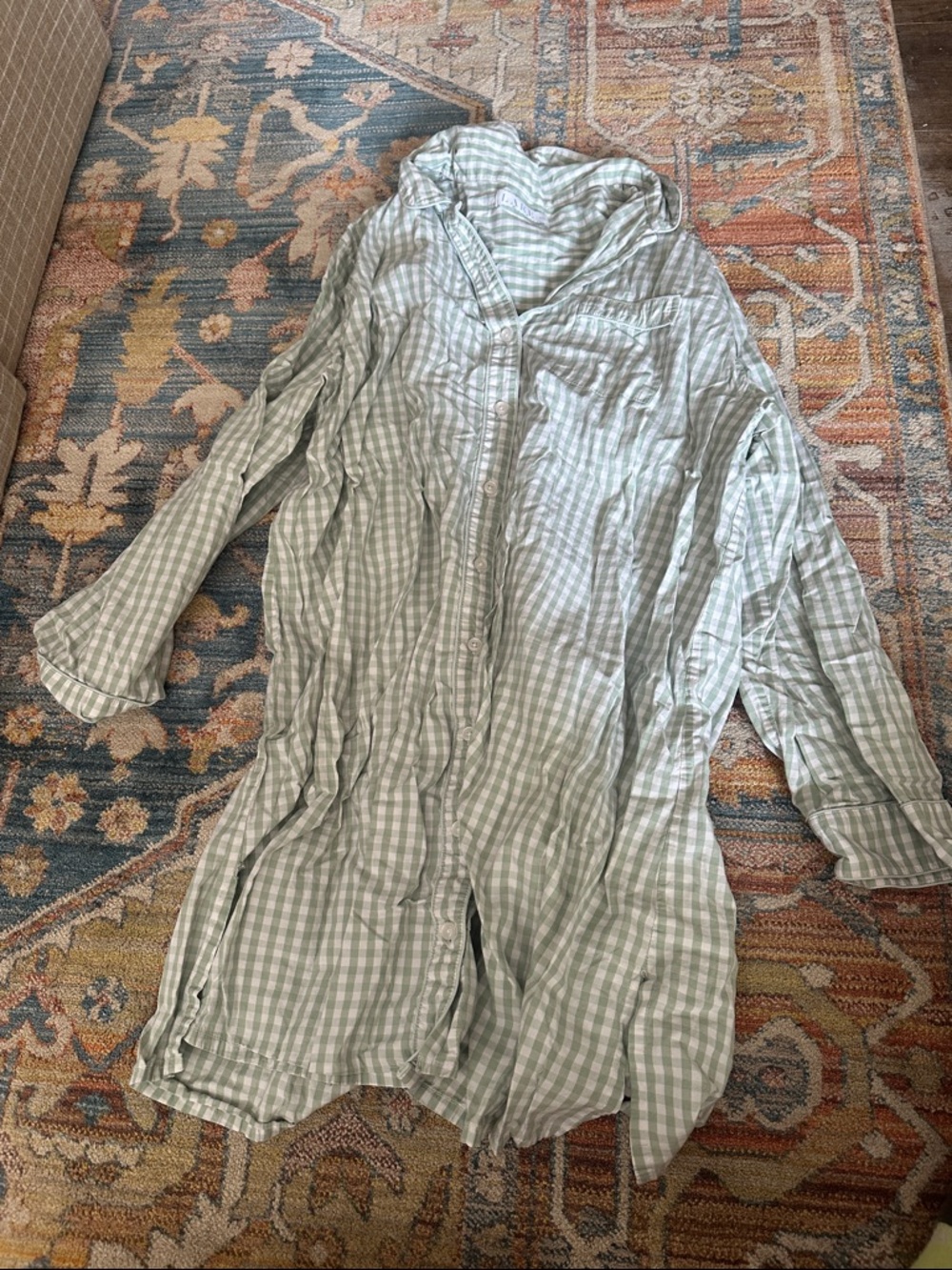 LAKE PAJAMA green gingham nightgown cotton